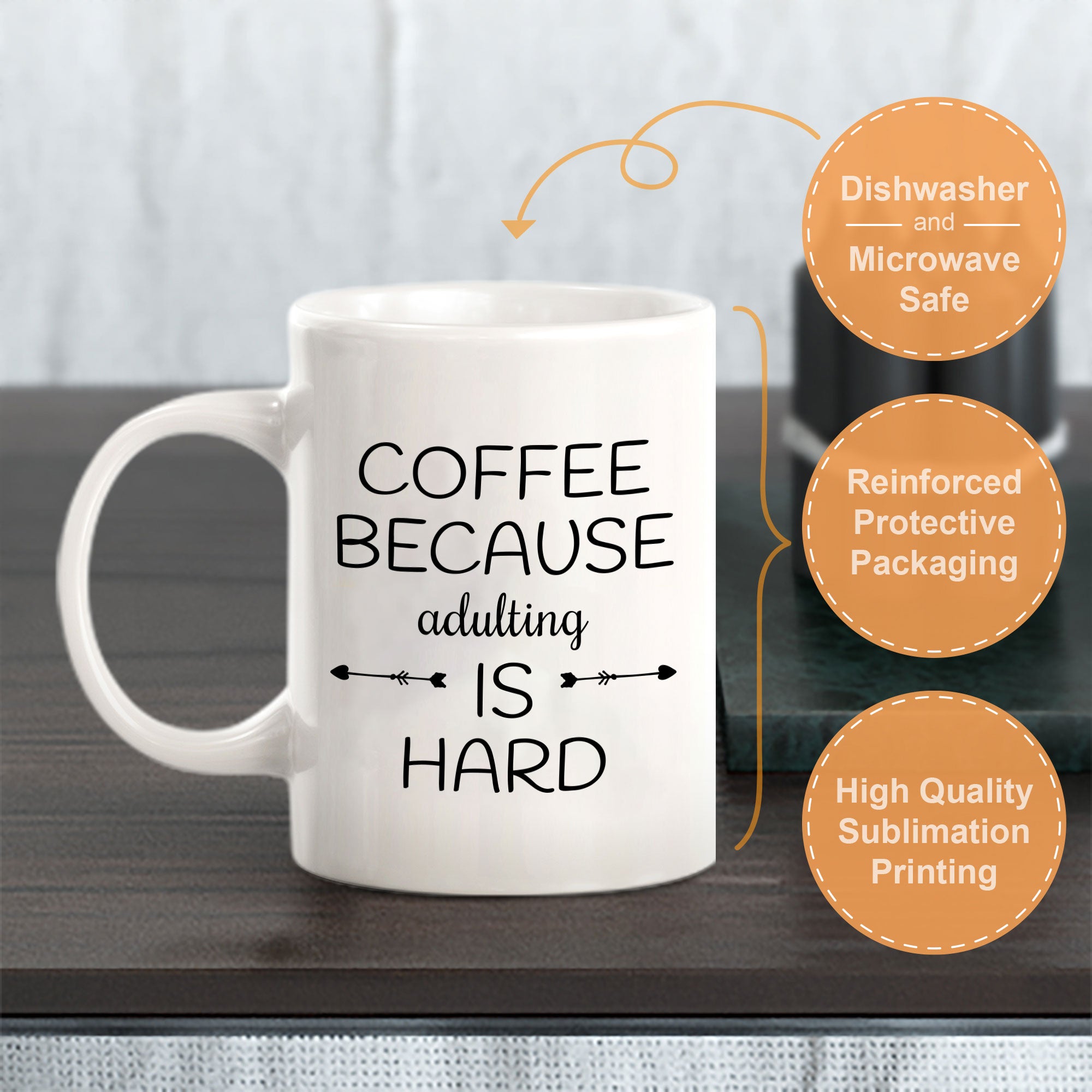 Designs ByLITA Coffee Because adulting Is Hard Office Workspace Home Family 11oz Plastic/Ceramic Coffee Mug