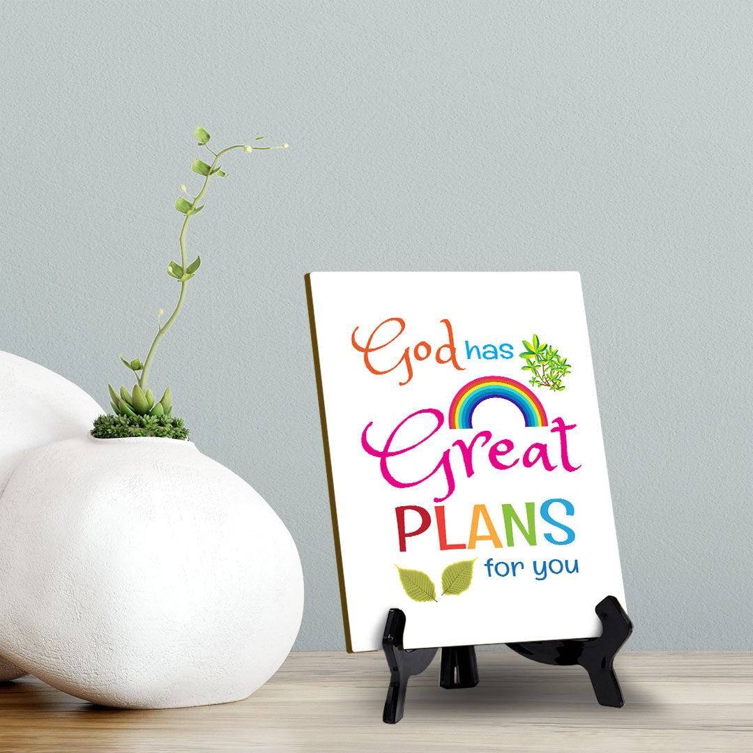 God Has Great Plans For You Table Sign with Acrylic Stand (6x8“) | Classroom & Home Decor