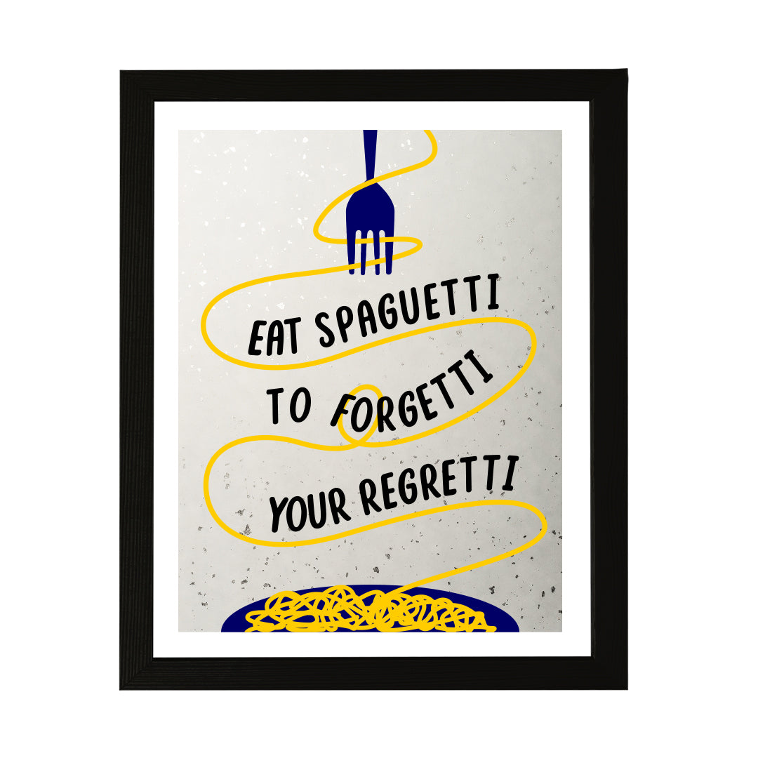 Designs ByLITA Eat Spaghetti To Forgetti Your Regretti, Wall Print Art | Retro Kitchen Decoration