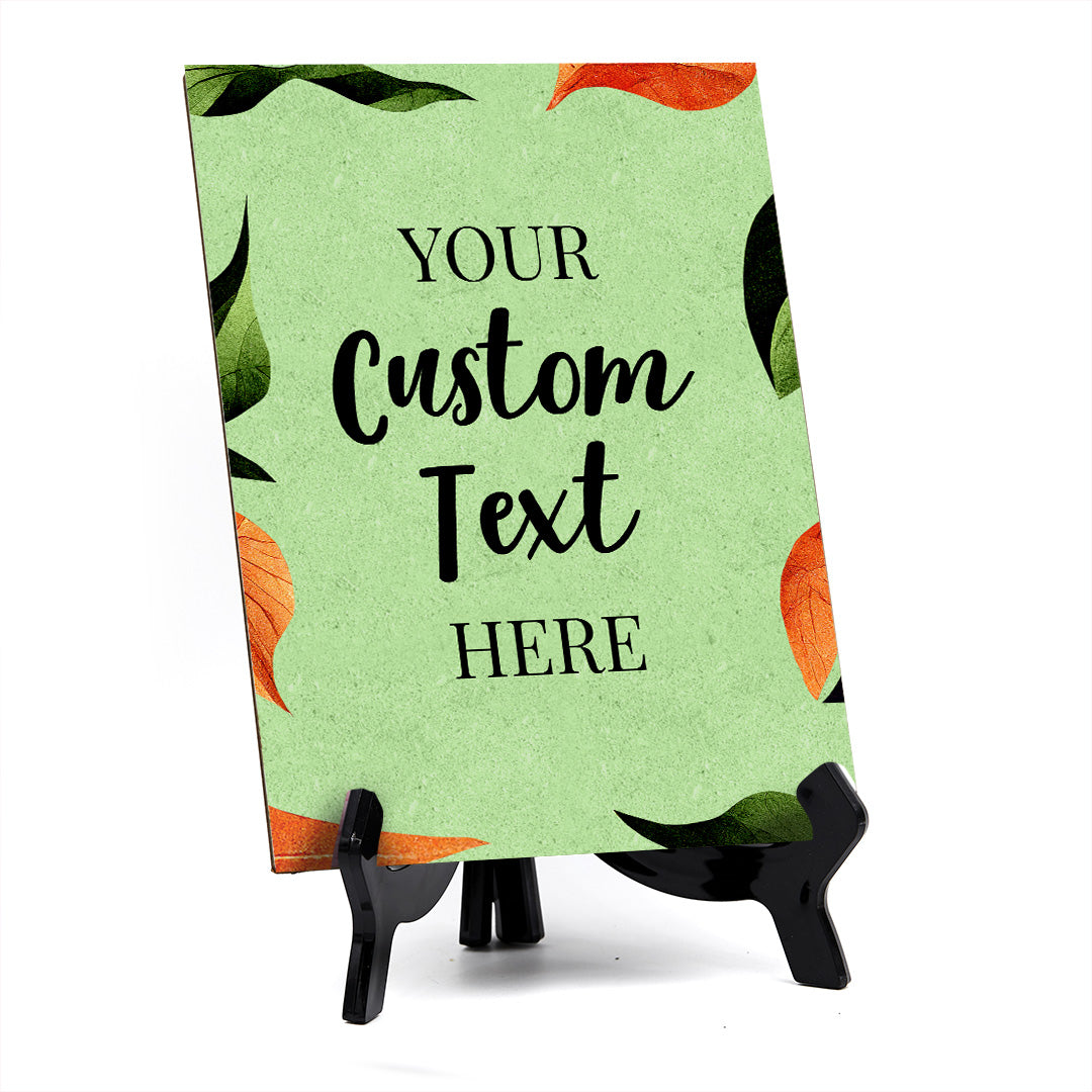 Boho Leaves Personalized Custom Table Sign with Acrylic Stand (6 x 8“) | Home or Business Cute Décor Personalized Signs