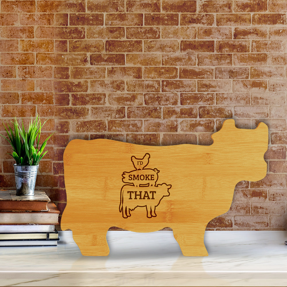 I'd Smoke That 14.75 x 9.75" Cow Shape Cutting Board | Funny Kitchen Chopping Board