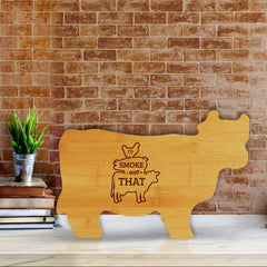 I'd Smoke That 14.75 x 9.75" Cow Shape Cutting Board | Funny Kitchen Chopping Board