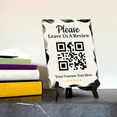 Customizable Please Leave Us a Review QR Code Table Sign (6x8") | Personalized QR Code Sign | Elegant Sign for Businesses With Acrylic Stand