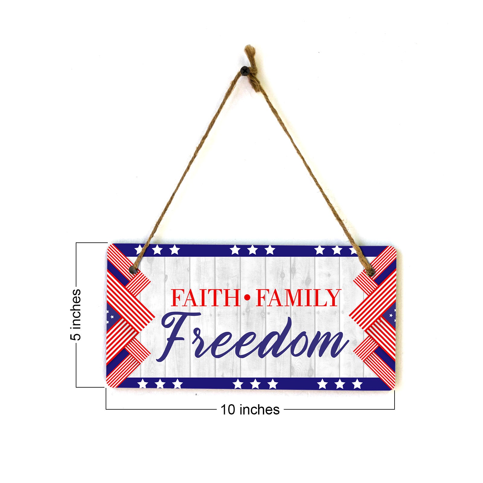 Faith Family Freedom 5x10 Hanging Plus Wall or Door Sign | USA Home Decor