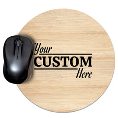 Customizable (8 x 8") Circle Mouse Pad - Wood Texture Design - Add Custom Message or Text