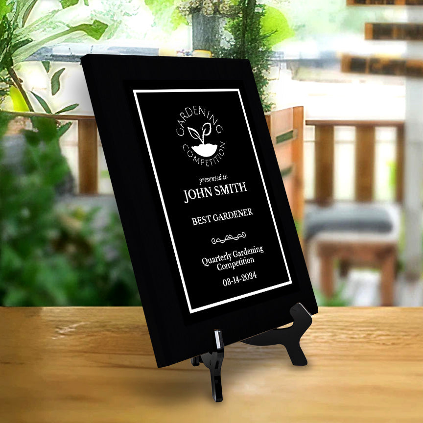 Gardening Competition Customizable Black Frame Award Plaque | Easel Mount Option | Achievement and Recognition Personalizable Plaques