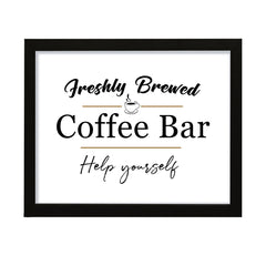 Freshly Brewed Coffee Bar Help Yourself, Framed Wall Art, Home Décor Prints