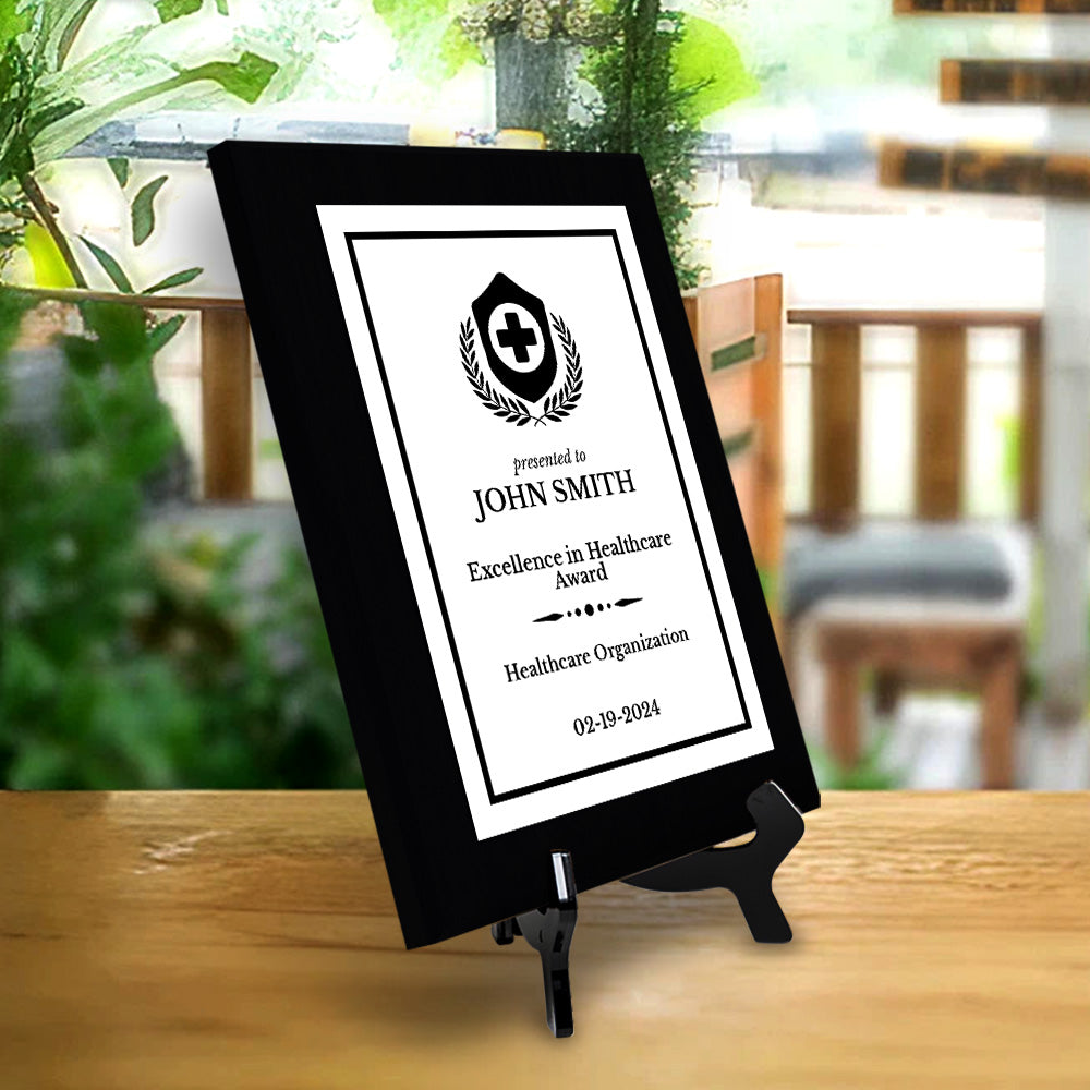 Health Professional Theme Customizable Black Frame Award Plaque | Easel Mount Option | Achievement and Service Personalizable Plaques