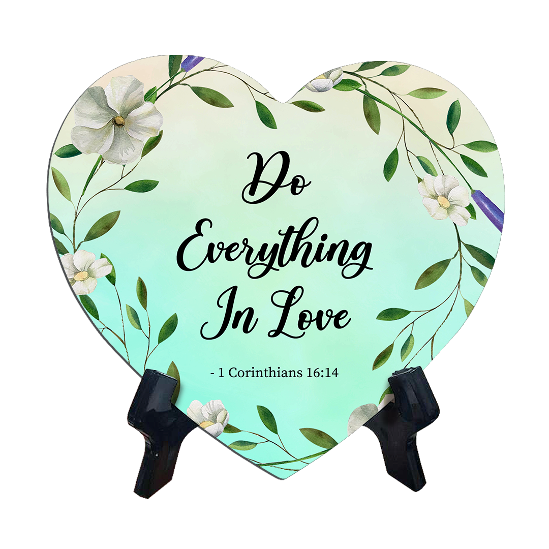 Cute Home Bible Verse Decoration Heart Table Sign (6 x 5") with Acrylic Stand