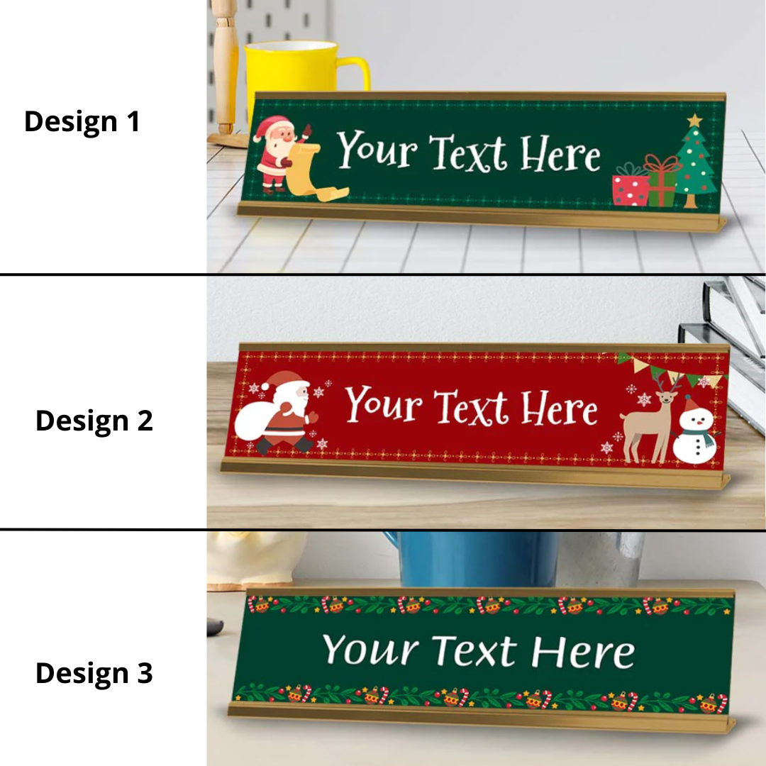 Customizable Christmas 2” x 8” Desk Sign | Holiday Indoor Decoration