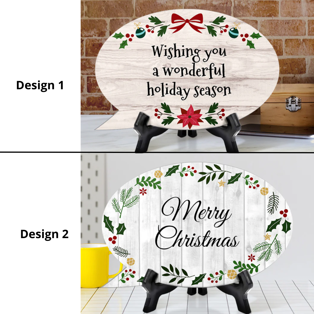 Customizable Christmas Speech Bubble Table Sign With Acrylic Stand (6” x 4”) | Holiday Indoor Decoration