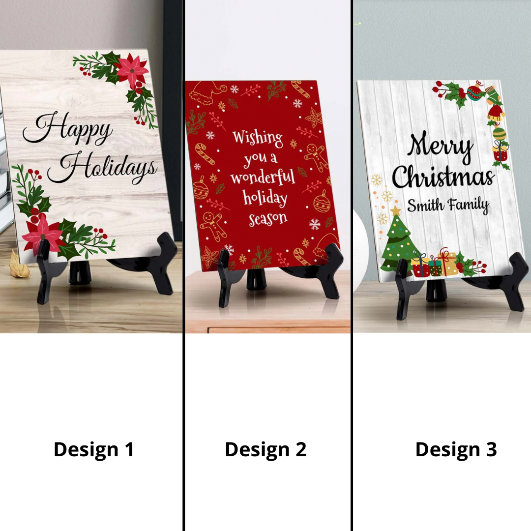 Customizable Christmas Table Sign With Acrylic Stand (6” x 8”) | Holiday Indoor Decoration