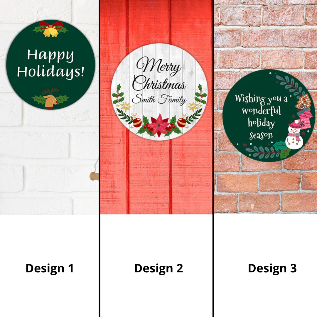 Circle Customizable Christmas Door or Wall Sign | Holiday Indoor Decoration