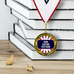 Red White Custom Personalized Wreath Design Medal | Choice of Ribbon | USA Flag Personalized Award