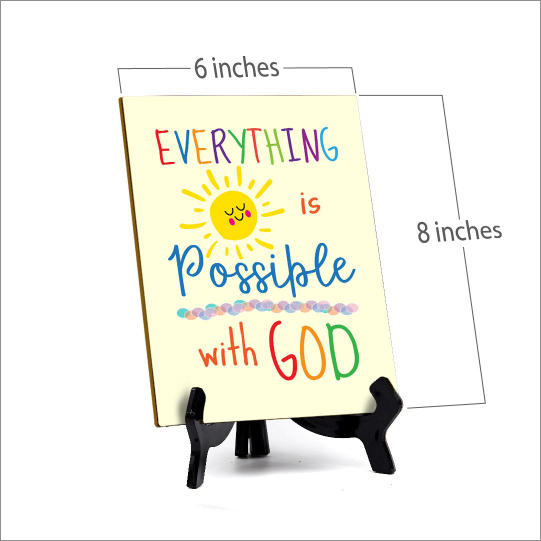 Everything Is Possible With God Table Sign with Acrylic Stand (6x8“) | Classroom & Home Decor