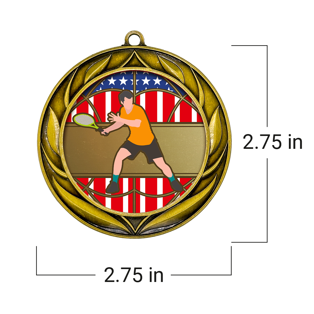 All Quality Tennis Wreath Design Medal - 1st, 2nd, 3rd Place