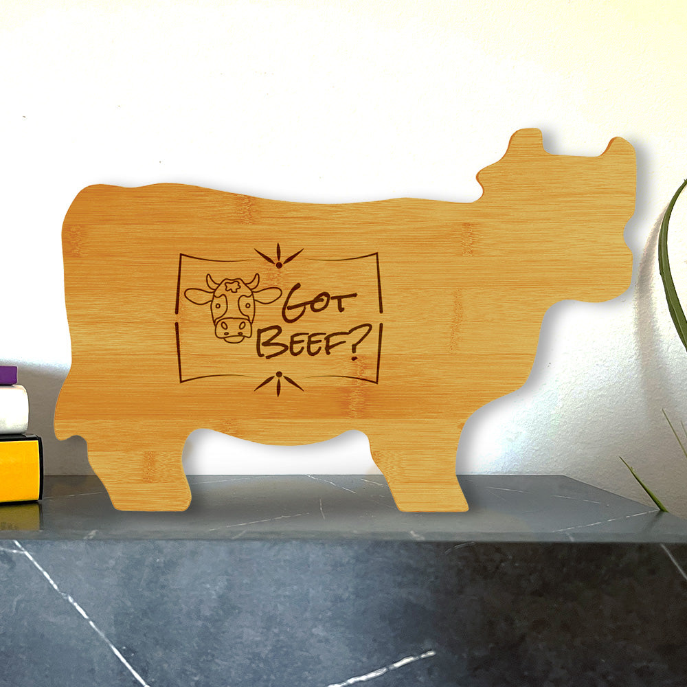 Got Beef? 14.75 x 9.75" Cow Shape Cutting Board | Funny Kitchen Chopping Board