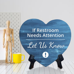 Signs ByLITA Heart If Restroom Needs Attention Let Us Know, Wood Color, Table Sign (6"x5")