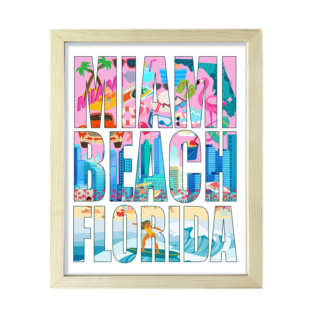 Designs ByLITA Miami Beach, Florida Inspirational, Wall Print Art | American Cities Stylish Home Decoration (Unframed or Framed)