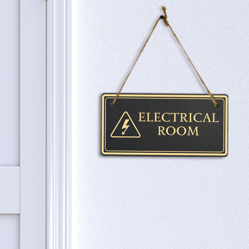 Electrical Room 5x10 Hanging Plus Wall or Door Sign | Rustic Twine | Workplace Safety Signage