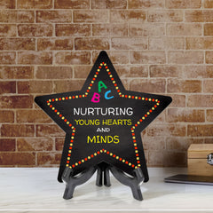 Signs ByLITA Nurturing Young Hearts and Minds Star Table Sign with Acrylic Stand (7.5x7.5“) Development | Kindergarten Classroom Essentials | Nurture Young Minds | Fun & Educational Supplies | Easy to Read | Includes Easel Stand