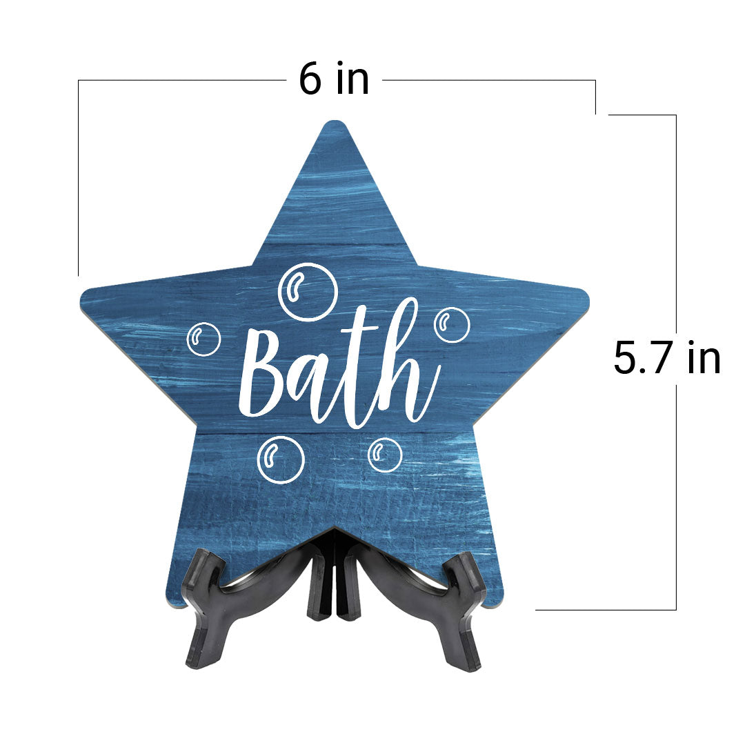 Sign ByLITA Bath, Wood Color, Star Bathroom Table Sign (6"x5")