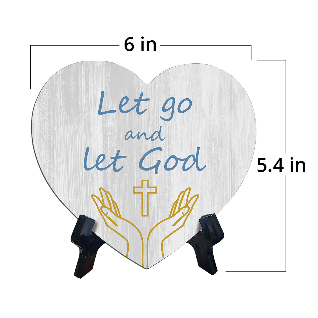 Sign ByLITA Heart Let go and let God, Wood Color, Table Sign (6"x5")