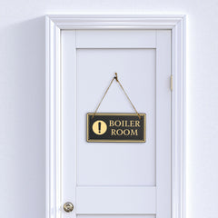 Boiler Room 5x10 Hanging Plus Wall or Door Sign | Rustic Twine | Workplace Safety Signage