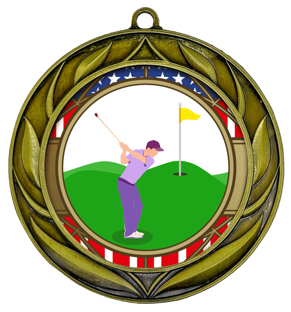 All Quality Golf Wreath Design Medal - 1st, 2nd, 3rd Place