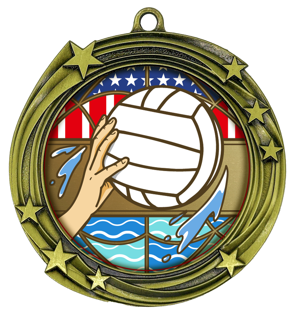 All Quality Water Polo Swirling Stars Design Medal - 1st, 2nd, 3rd Place