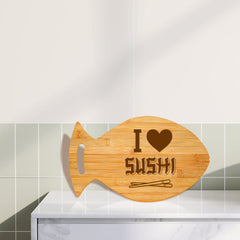 I Love Sushi 14 x 8.5" Fish Shape Cutting Board | Decorative Kitchen Accessory For Sushi Lovers