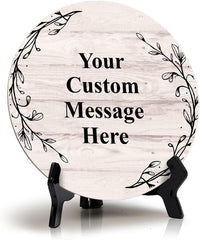 Signs ByLITA Custom Personalized Circle Table Sign (5" x 5") Wreath Designs | MDF Hardboard With Printed Wood Effect | Write Your Own Message | Design Your Sign | Motivational Messages |…