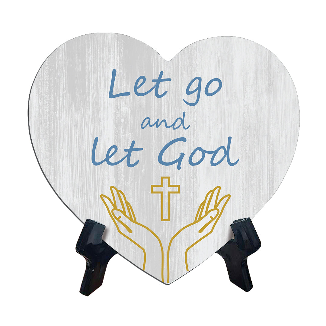 Sign ByLITA Heart Let go and let God, Wood Color, Table Sign (6"x5")