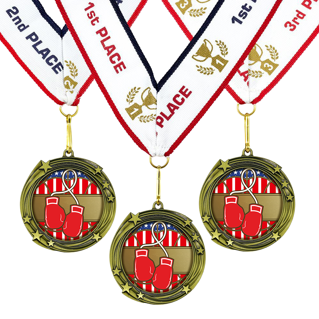 All Quality Boxing Swirling Stars Design Medal - 1st, 2nd, 3rd Place