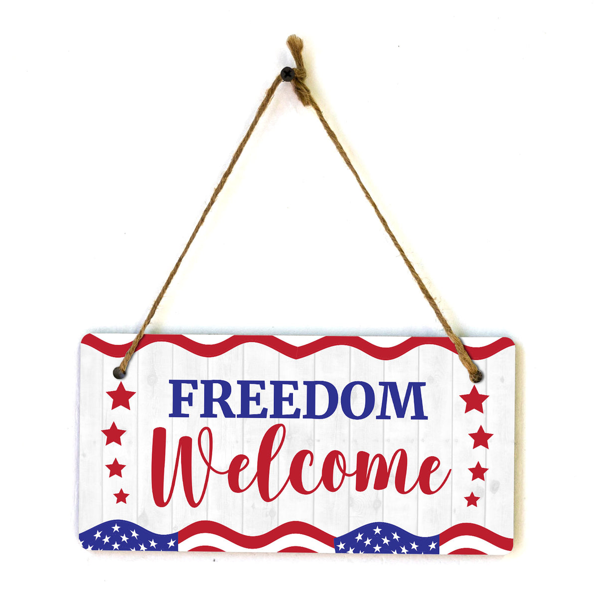 Freedom Welcome 5x10 Hanging Plus Wall or Door Sign | American Pride