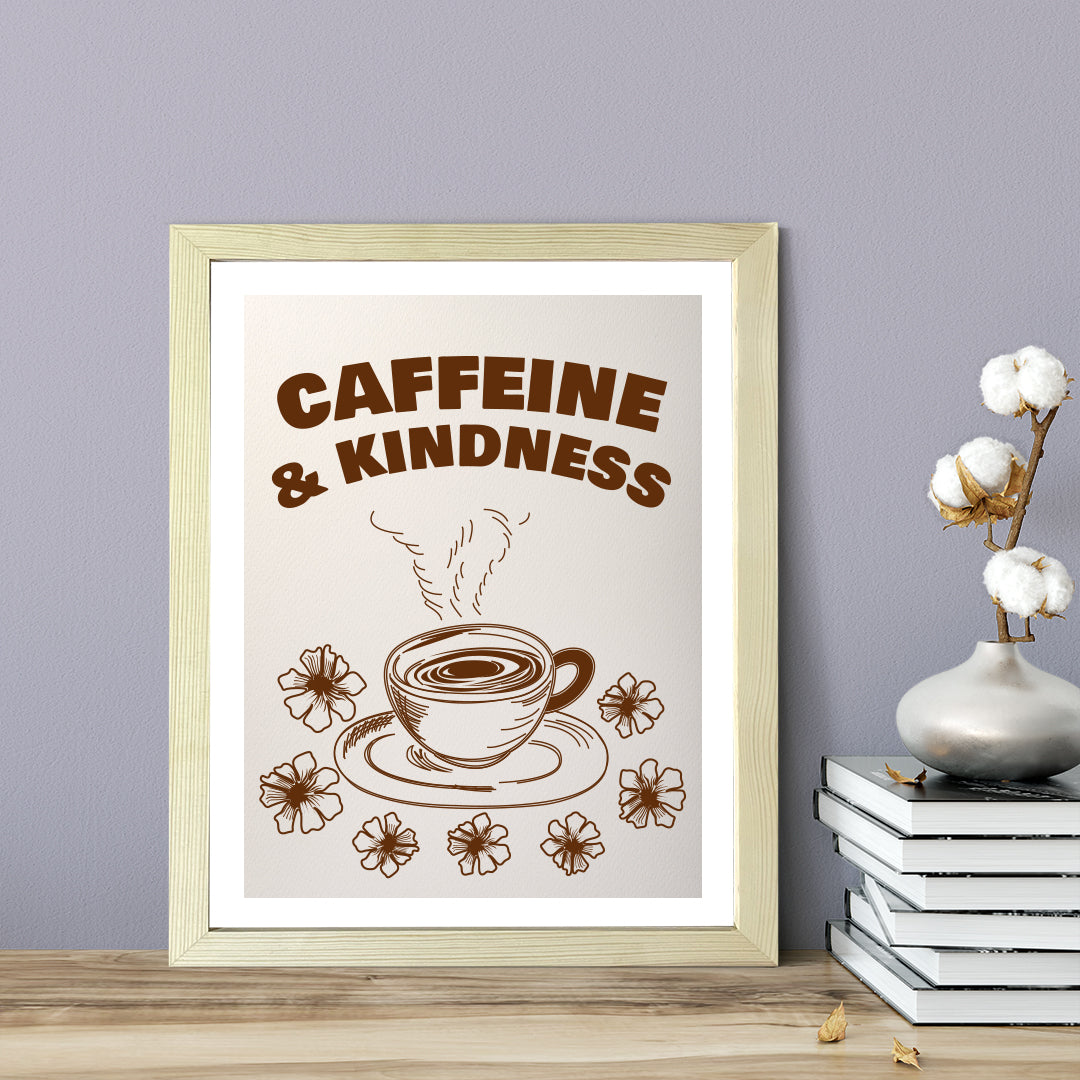 Designs ByLITA Caffeine & Kindness, Wall Print Art | Coffee Retro Kitchen Decoration