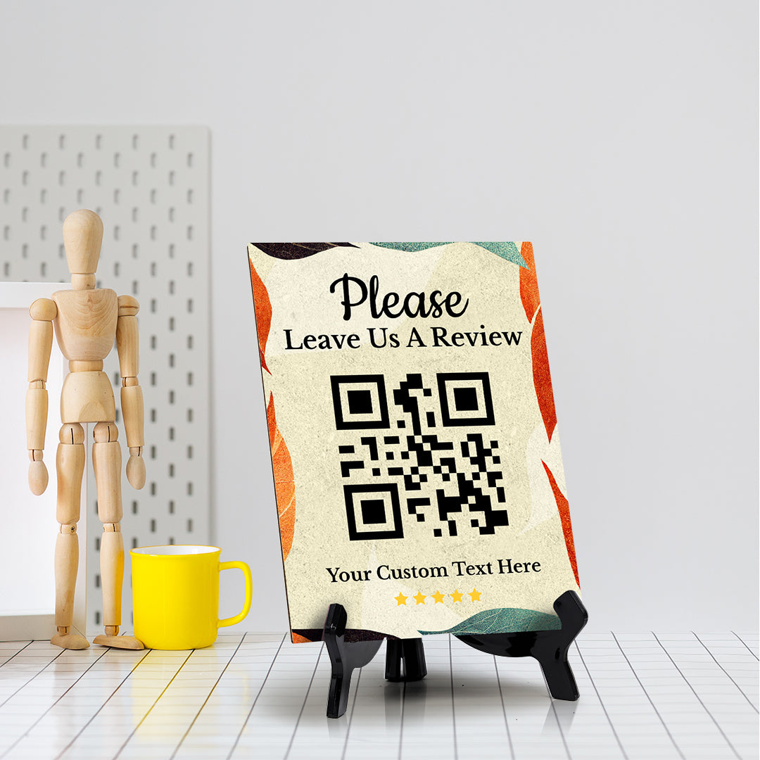 Customizable Please Leave Us a Review QR Code Table Sign (6x8") | Personalized QR Code Sign | Elegant Sign for Businesses With Acrylic Stand