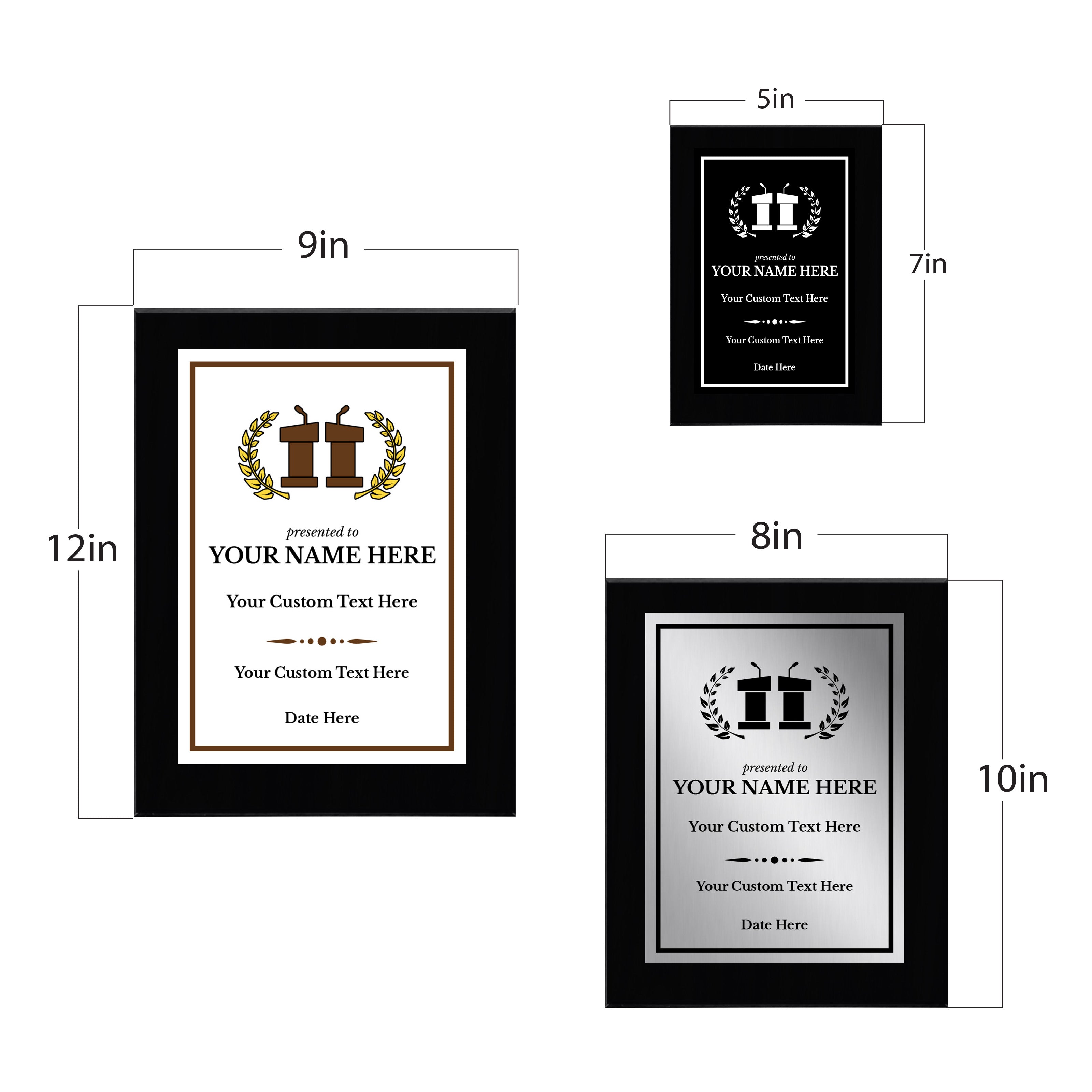 Debating and Model Diplomacy Theme Customizable Black Frame Award Plaque | Easel Mount Option | Achievement and Service Personalizable Plaques