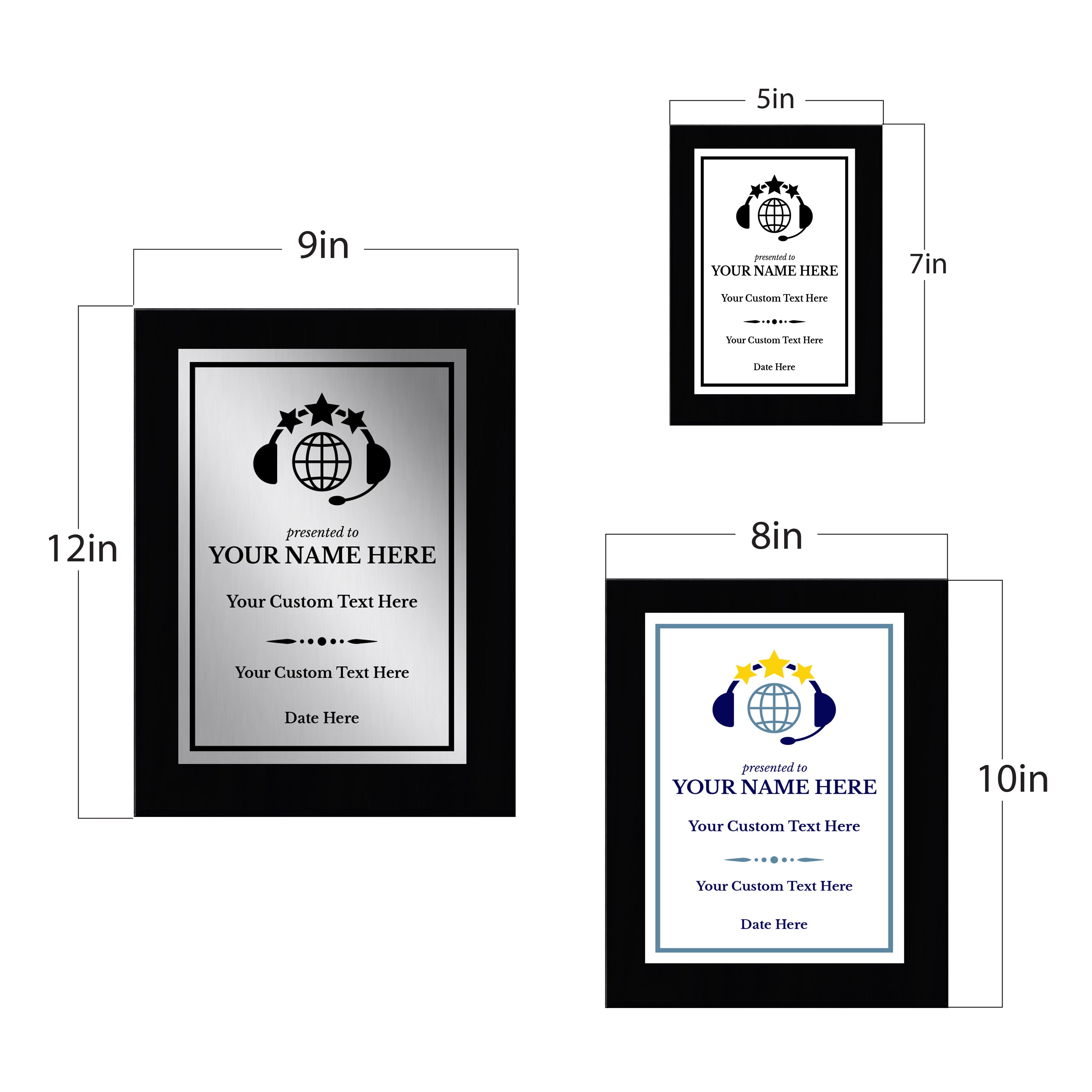 Customer Service Recognition Customizable Black Frame Award Plaque | Easel Mount Option | Achievement and Service Personalizable Plaques