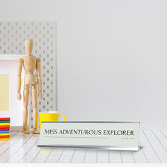 Miss Adventurous Explorer Silver Frame Desk Sign (2x8") | Appreciation Idea For Her | Girlfriend| Workspace Decoration