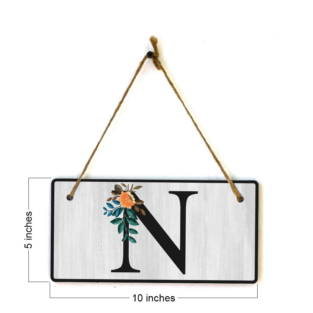 N Flower Decor 5x10 Hanging Wall or Door Sign | Alphabet Letter Room Decoration