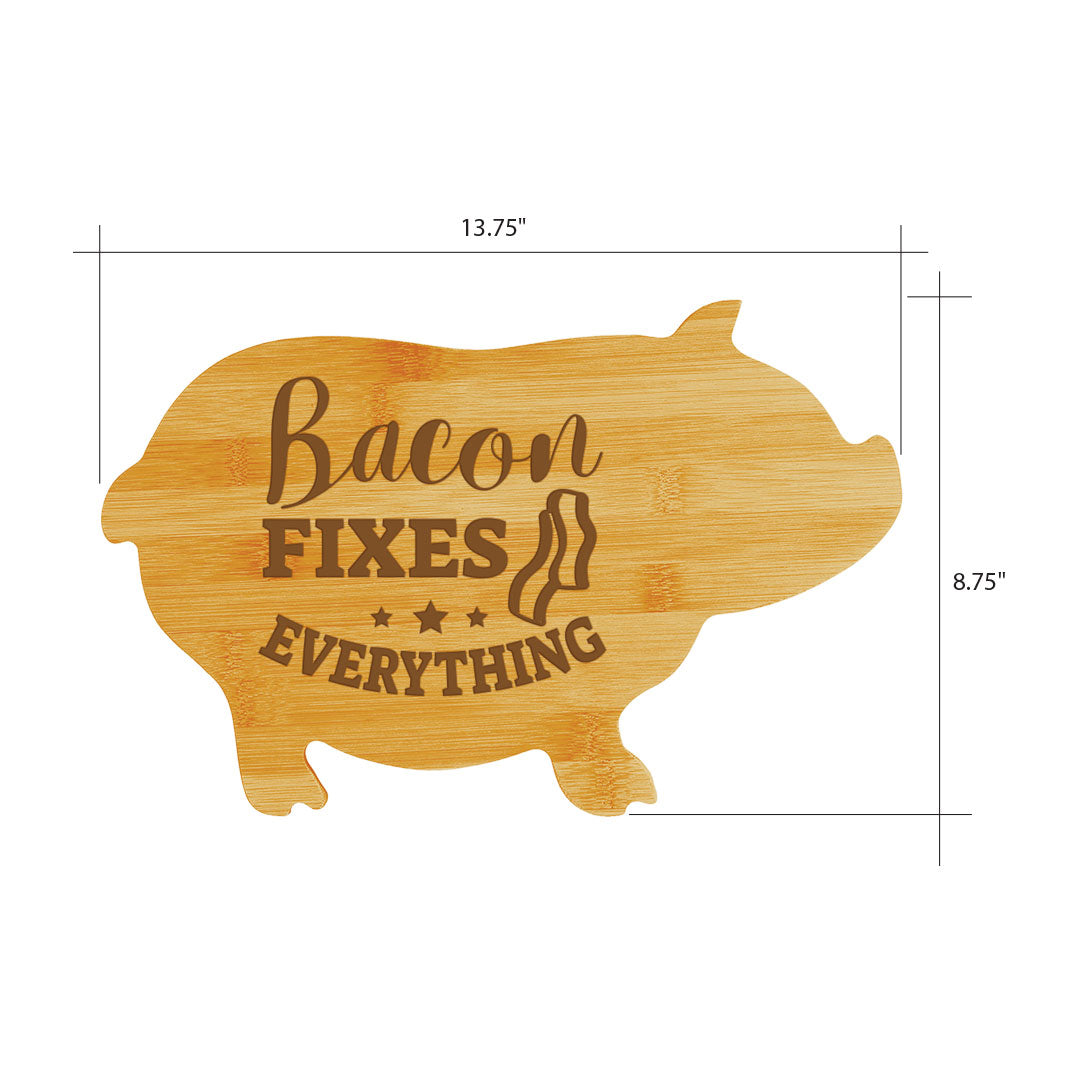 Bacon fixes everything (13.75 x 8.75") Pig Shape Cutting Board | Funny Decorative Kitchen Chopping Board