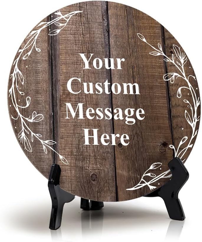 Signs ByLITA Custom Personalized Circle Table Sign (5" x 5") Wreath Designs | MDF Hardboard With Printed Wood Effect | Write Your Own Message | Design Your Sign | Motivational Messages |…