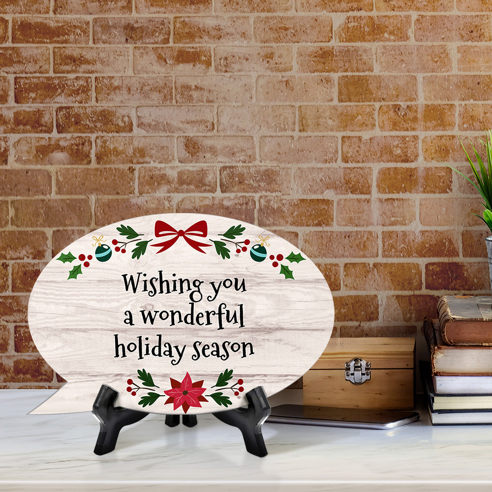 Customizable Christmas Speech Bubble Table Sign With Acrylic Stand (6” x 4”) | Holiday Indoor Decoration