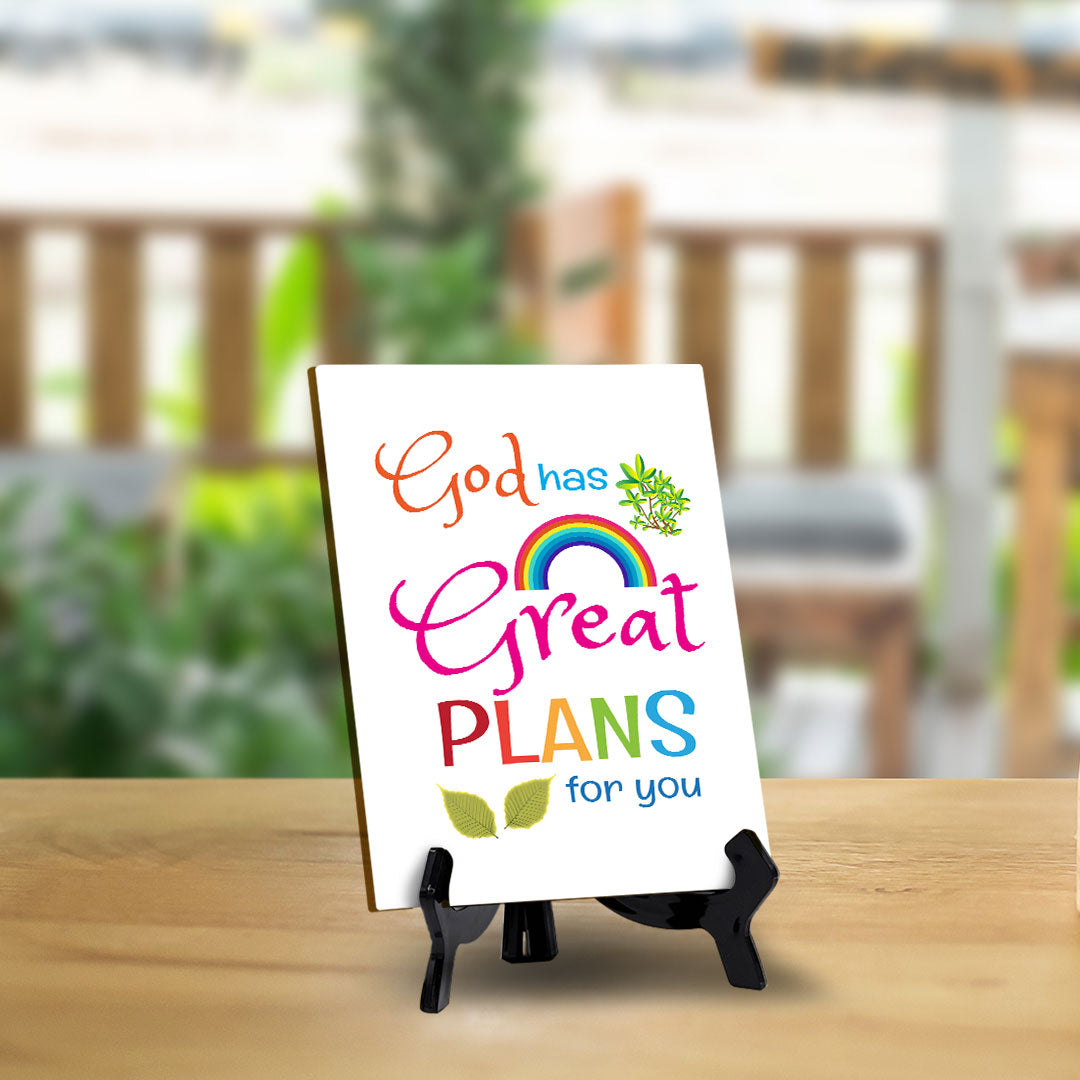 God Has Great Plans For You Table Sign with Acrylic Stand (6x8“) | Classroom & Home Decor