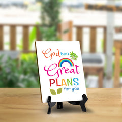 God Has Great Plans For You Table Sign with Acrylic Stand (6x8“) | Classroom & Home Decor