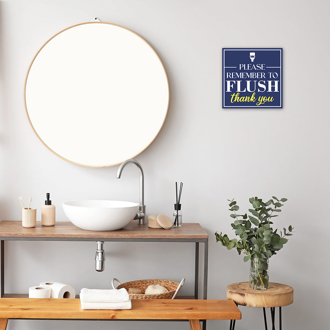 Square Plus Please Remember To Flush Thank You Wall or Door Sign | Public Restrooms Signage