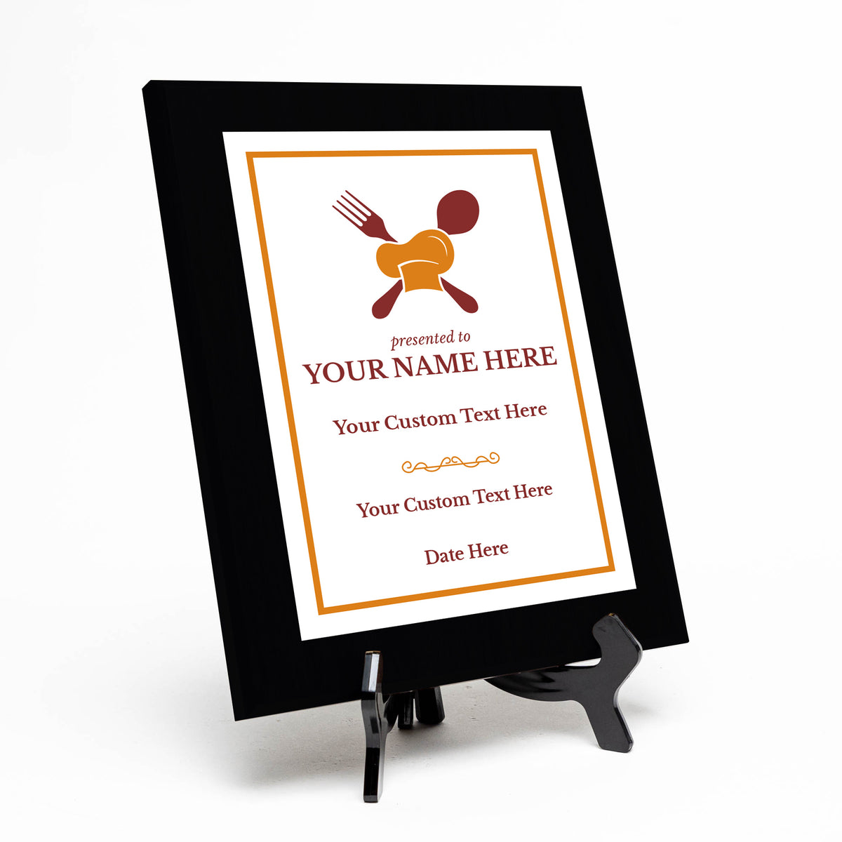 Cooking Competition and Chef Customizable Black Frame Award Plaque | Easel Mount Option | Recognition of Achievement and Service Personalizable Plaques