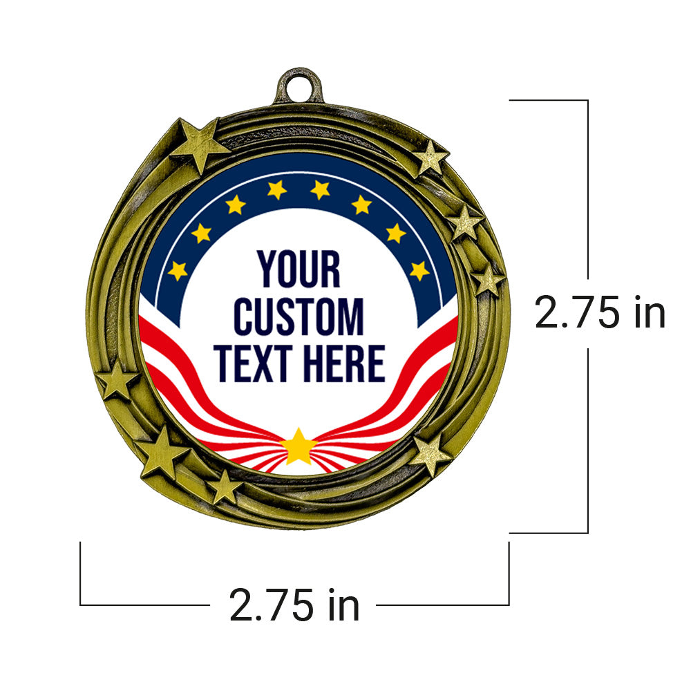 Gold Star Custom Personalized Stars Design Medal | Choice of Ribbon | USA Flag Personalized Award