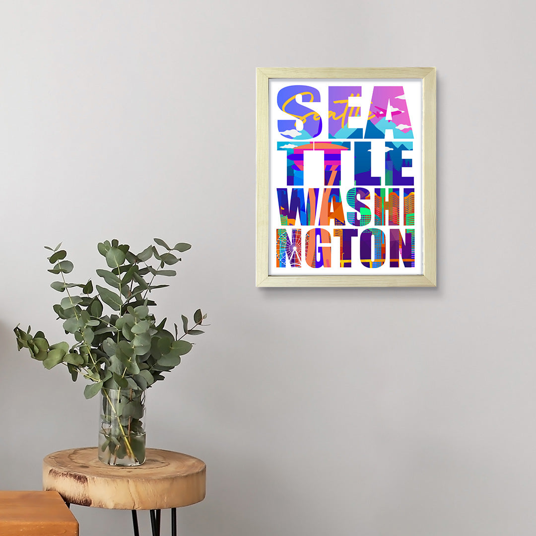 Designs ByLITA Seattle, Washington Inspirational, Wall Print Art | American Cities Stylish Home Decoration (Unframed or Framed)